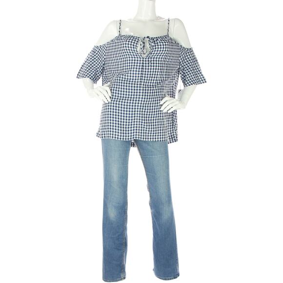 Velvet Graham & Spencer Gingham Checker Plaid Cottagecore Cold Shoulder Blouse - Picture 1 of 7